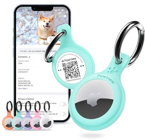 AirTag Halterung & Halsband für Haustiere. GPS-Tag & App mit Smart QR-ID für Standortbestimmung, Online-Haustier-Profil und Kontaktdaten. Hunde- oder Katzen-Tracker (Tiffany)