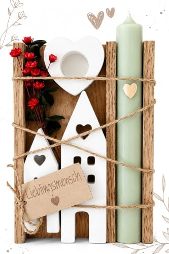 Lieblingsmensch Kerzen Geschenk | Geburtstagsgeschenk für Frauen oder Freundin | Mitbringsel | Lichterhäuser Kerze Deko mit Trockenblumen