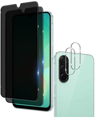 Protector de Pantalla Privacidad para Samsung Galaxy A26/A17 5G, Cristal | Wookfiss 2 Piezas Cristal Templado con 2 Piezas Protector de Lente de Cámara, 9H Dureza, Anti Espía Vidrio Templao