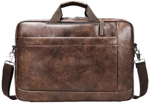 Fuskläder messengerväska för män 43 – 45 cm (17-17,3 tum) Konvertibel 3-i-1 ryggsäck laptopväska portfölj datorhandväskor axelväska med vadderad laptop-ärm för arbete college resor, PU kaffe
