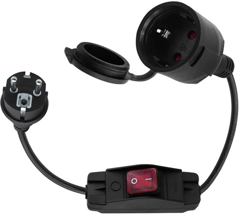 LANMINGLEL Schuko Verlängerungskabel mit Schalter, Verlängerungskabel Outdoor mit Schuko Stecker,Netzkabel Steckdosenverlängerung Schwarz,16A 250V Stecker Auf Buchse IP44 Für Zuhause,Büro