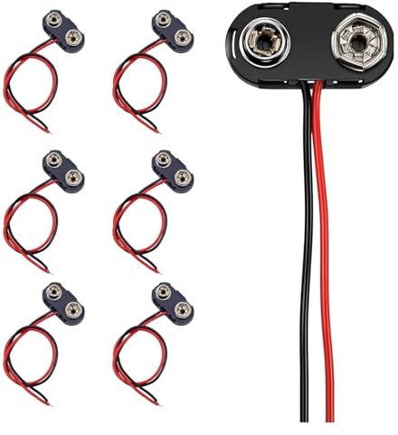 8 conectores a presión de batería de 9 V, conector a presión de batería PP3 de plástico tipo T con cables voladores de 15 cm, carcasa de plástico duro negro, conector a presión de batería, conexión de