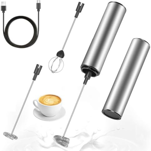 Elektrische Milchaufschäumer, Milchaufschäumer Stab, USB Wiederaufladbarer Milchaufschäumer, Tragbarer Elektrischer Schaummacher aus Edelstahl, Mixer aus Edelstahl für Kaffee, Creme, Cappuccino, Latte