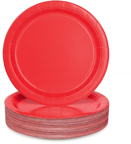 PARTY GO Lot de 50 assiettes de fête rouges de 22,4 cm - Pour anniversaire d'enfant garçon et fille - Accessoires de décoration - Assiettes en carton