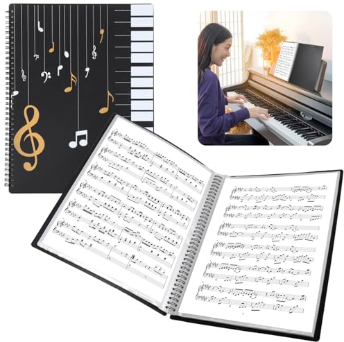 120 Pages Sheet Music Folder, Spiral Binder Music File Holder, Paper Document Storage Organizer, Waterproof Choir Folder, Concert Choral Folder, Fit A4-Size Paper, 9.3 × 12.4 In