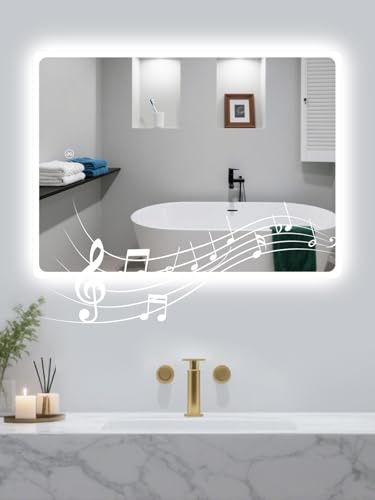 Habison badrumsspegel LED med belysning, 60 x 80 cm, Bluetooth, 3 färgtemperaturer, dimning, minnesfunktion, IP44