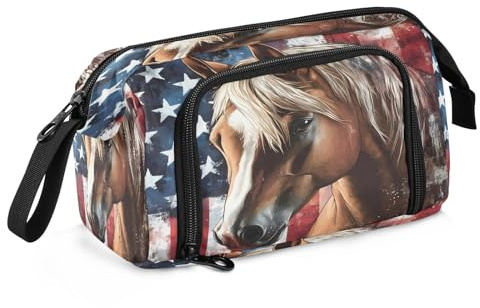 Mnsruu Trousse à crayons de grande capacité avec drapeau cheval - Trousse à crayons - Trousse de papeterie de bureau pour garçons et filles
