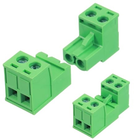 sourcing map Set di 4 connettori a 2 pin da 5 mm con passo da 0,5 cm, montaggio su PCB con morsettiera a vite, maschio e femmina, verde