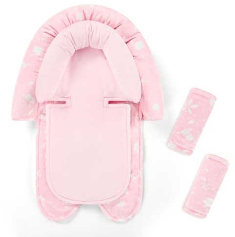 Infant Car Seat Insert & Strap Cover for Baby Girls, 2 in 1 Carseat Head Support Newborn, Ultra Soft Car Seat Cushion for Babies, Plush Fabric, Fit for Swing, Car Seat, Stroller, Bouncer, Pink