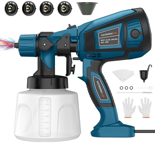 Pistola Pintura, Pistola Pintura Electrica HVLP de 800W, 3 Modos de Pulverización Ajustables, con Contenedor de Pintura de 1400 ml, 4 Boquillas y 3 Patrones, para Jardín, Muebles, Vallas, Paredes (B)