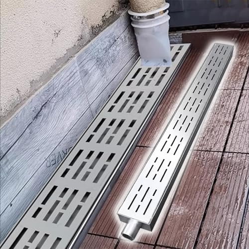 Canaleta Desague con Rejilla Sistema de Drenaje de Zanja para Exteriores con Salida Final, Drenaje de Canal de Acero Inoxidable y Rejilla, Drenaje de Canal de Ranura para Terraza(10x5cm (3.9x2))