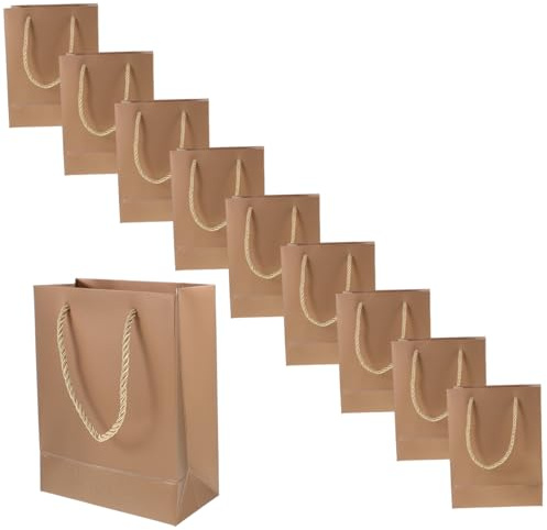WEKAMOS 10 Stück Goldene Geschenktüten mit Henkel Faltbare Papiertragetaschen für Geschenkverpackung Party und Einkauf Stabile Kleine Aufbewahrungsbeutel Handliche Mehrzwecktaschen