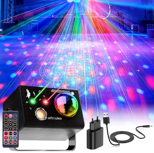 Lumière LED à effet lumineux 3-en-1 avec lampe de discothèque laser, Lumière de discothèque LED RVB, Télécommande multicouleur, adapté pour Noël, anniversaire, mariage, décoration de la maison