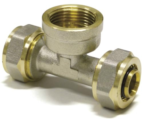 Pipetec Schraubfitting T-Stück mit Innengewinde 20 x 2mm 1/2 Zoll 20 x 2mm | für Mehrschichtverbundrohr und Aluminiumverbundrohr, DVGW Zertifiziert