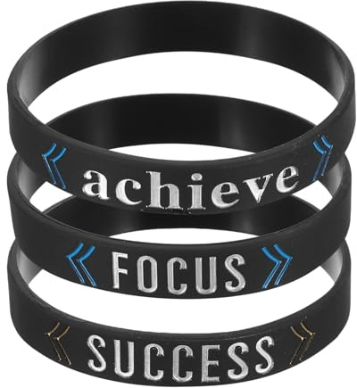 PATIKIL 6Pcs Success/Focus/Achieve Motivational Wristbands, Personalized Bands with Text Silicone Wristbands Custom Rubber Bracelets for Fitness Workouts Exercise, Black