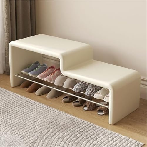 Stilvolle Schuhbank für den Eingangsbereich, mit gepolstertem Kissen, 2 Etagen, Schuhregal, vielseitige Bettbank für Wohnzimmer und Flur, langlebiges weißes Design (80 cm)