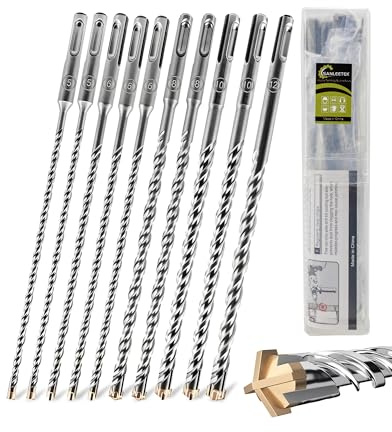 SANLEETEK Punte Trapano SDS Plus - 10PCS 210mm Punte Trapano per Calcestruzzo Punte Martello Perforatore Per Muratura Mattone Granito Calcestruzzo Blocco Diametro 5 * 2+6 * 3+8 * 2+10 * 2+12mm