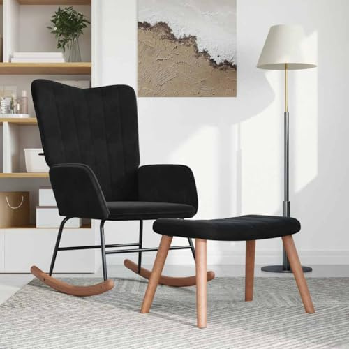 Frdhee Relaxsessel Stillsessel Für Wohnzimmer Wohnzimmersessel,Schaukelstuhl mit Hocker Samt Schwarz,Schwingsessel Für Wohnzimmer Schlafzimmer Balkon
