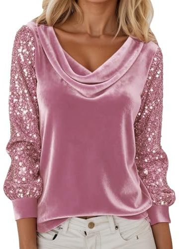 Genérico Blusa Fiesta Mujer con Brillo Lentejuelas Cuello Redondo Casual Túnica Top Estilo Casual Y De Vestir Streetwear Blusas Y Camisas Ropa De Fiesta Festivas Talla Grande