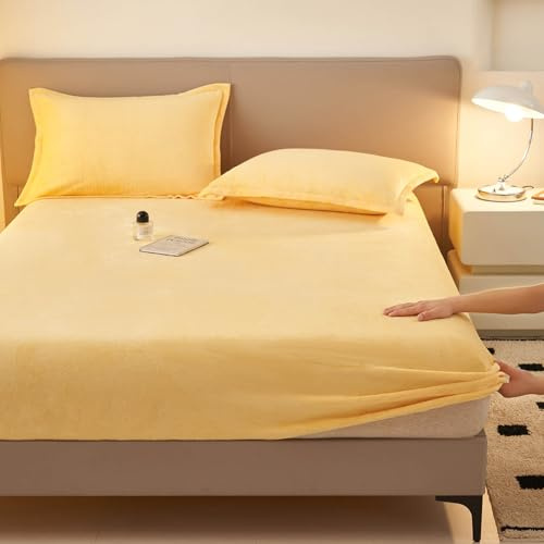 HLTQL SáBana Bajera De Felpa De Invierno Ajustable CáLida, Mullida, Apta para ColchóN De 30 Cm Fundas para Colchonetas Sabanas Bajeras(3,150x200cm)