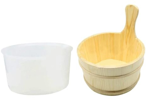 Lecreatekit Seau de sauna en bois avec cuillère en bois pour hammam et sauna - 24 x 27 cm - Seau d'arrosage en bois naturel - Design traditionnel pour les spas domestiques et commerciaux
