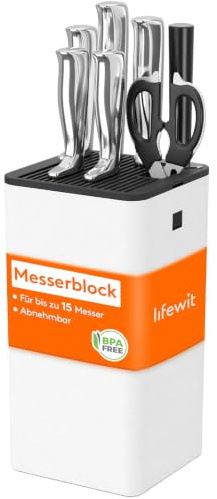 Lifewit knivblock utan knivar svart, för upp till 15 knivar, vit