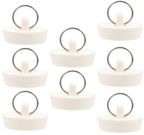 SHINYPASING 8pcs White Rubber Kitchen Sink and Bathtub Drain Stoppers with Pull Rings, Small Size 27-35mm Tub and Washbasin Plugs for Bathroom Accessories