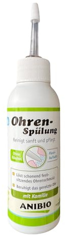 Anibio Ohrenspülung 125ml | löst bei Hund und Katze schonend festsitzendes Ohrenschmalz | Pflegt & beruhigt die gereizte Haut des Ohres | Ohne Alkohol | Ohrenpflege | Ohrenreiniger | Ohren Reiniger