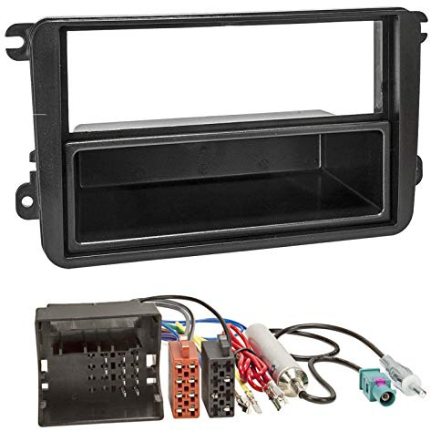 Sound-way Single DIN Car Radio Installation Kit, 1 DIN Front Panel Frame, Antenna Adapter, Iso Cable adapter compatible with Volkswagen, Skoda, Seat