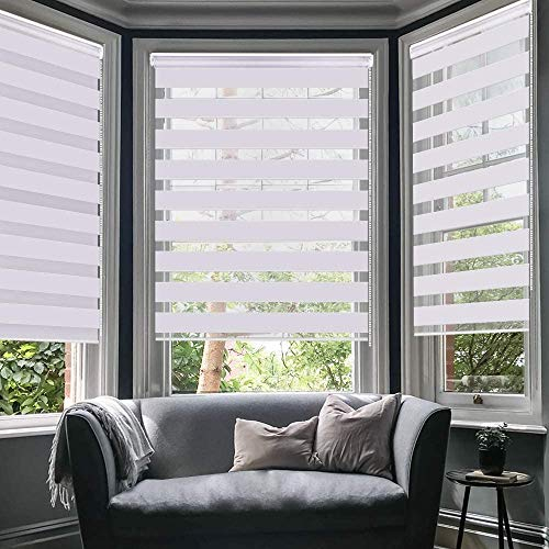 SMONTER Easy Fix Zebra Roller Blind,Day and Night Blinds Curtains with Install Accessories (100CMx150CM-2PACK, WHITE)