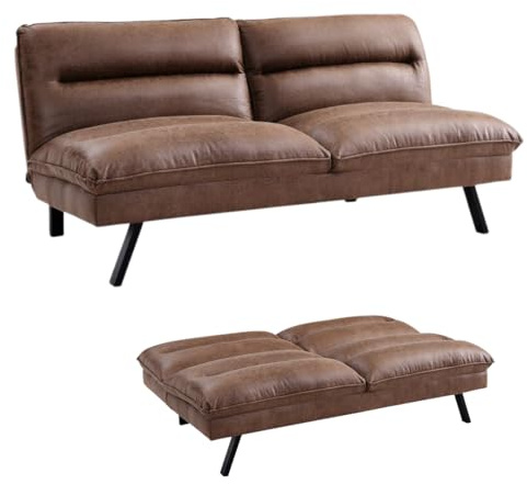 Home Detail Edmonton Brown Air Leather Sofa Bed, 3-Seater