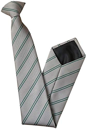 Great British Tie Club Corbata con clip para hombre (gris con botella verde doble rayas)