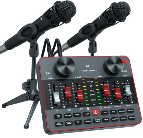 Podcast Equipment Bundle for 2 Mic Tiktok Video Content Creator Kit, Audio Interface DJ Mixer Sound Card/Board Condenser Microphone for Studio Smartphone/PC/Laptop Broadcast Recording/Live Stream