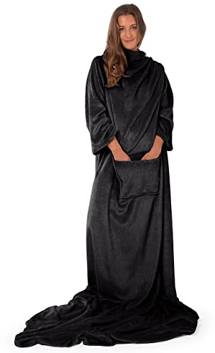 Blumtal Ärmeldecke Unisex - Kuscheldecke flauschig mit Ärmeln - OEKO-TEX zertifizierte Decke mit Ärmeln und Fußtasche - Ärmeldecke Damen & Herren - Decke mit Armen Erwachsene in verschiedenen Farben