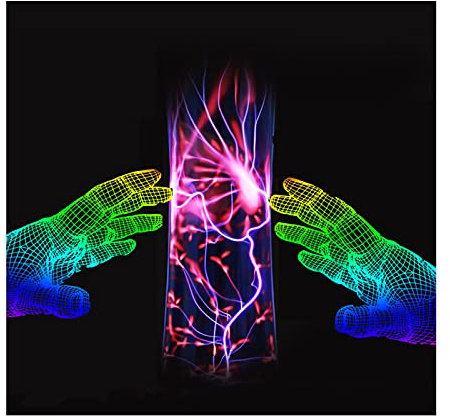 AXTMR Sfera al Plasma cilindrica con fulmini a Comando vocale, Sfera della Lampada Magica con elettroni, può Essere utilizzata Come Regalo e Decorazione d'interni,Red Voice,10 * 40cm