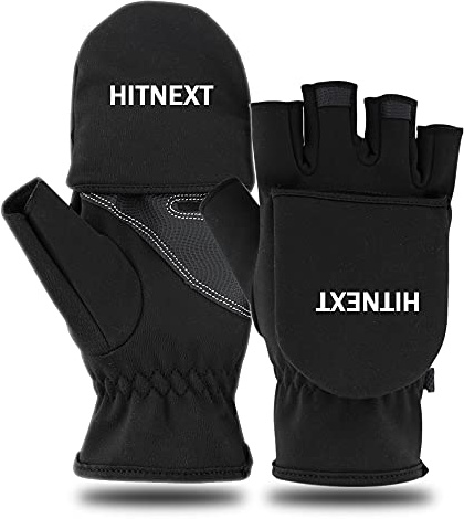 HITNEXT Cykelhandskar svart, vinter mountainbike motorcykel fiskehandskar, konvertibla flip fingerlösa handskar pekskärm cykling fotografi handskar för män kvinnor damer (L)