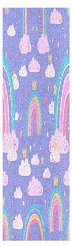 Mnsruu Bunte Regenbogenwolke Lila Skateboard Griffband Sandpapier Griptape Rutschfestes Blasenfrei Blatt 1 Stück Longboard Aufkleber Scooter 22,9 x 83,8 cm