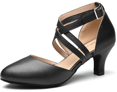 SWDZM Zapatos de Baile Latino para Mujer Punta Cerrada Salón Salsa Chacha Rumba Samba Carácter Zapatos de Baile,Model-QJW7161-6 Black,36EU