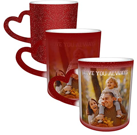 Naispanda Herz Zaubertasse mit Foto Name Text Bedrucken Lassen Magic Mug Personalisieren Fototasse Zauberbecher Selbst Gestalten Tasse Personalisiert Zaubertasse Bedruckt mit Foto Kaffeebecher Rot