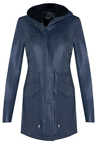 Infinity Leather Abrigo Gabardina Marrón Claro para Damas de Cuero Acolchado con Capucha Desmontable XS