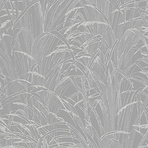 A.S. Création Hygge Tapete Schwedisch Pampasgras Grau Silber Metallic Vliestapete 386001 10,05x0,53m Made in Germany