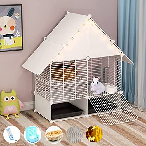 xixi-home Kaninchenstall mit 2 Etagen, großer Kaninchenkäfig, für den Innenbereich, mit 2 tiefen ausziehbaren Tabletts, für Meerschweinchen, Haus, Hasen, Außenbereich, 72 x 37 x 89 cm, Weiß