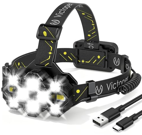 Victoper Headlamp Rechargeable, High Lumen Bright 10 LEDs Head Lamp, 8+2 Modes Head Light with Red Light for Adult, Waterproof Head Flashlight for Outdoor Running, Hunting, Camping, Hiking