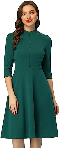 Allegra K Vestidos de Tubo para Mujer de Manga 3/4 con Cuello Alto Elegante Vestido de línea A de Negocios Verde Oscuro XL