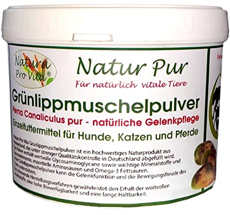 Grünlippmuschelpulver Pferd gut für Knochen Gelenke Sehnen Haut Fell Natur pur Top Qualität Natura Pro Vita 100% reines Grünlippmuschelpulver Glycosaminoglycane (Gag) hohe Bioverfügbarkeit 100g Dose