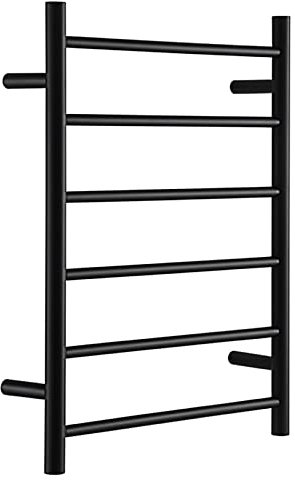 WRJAHCG Nero Opaco Scaldasalviette Elettrico,Montaggio A Parete Termoarredo Bagno,6 Tondini Termoarredo Bassa Potenza Termosifoni,con Interruttore,Nero,Hard~Wired