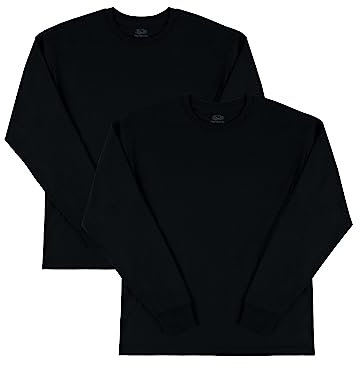 Fruit of the Loom Men's Eversoft Cotton T Shirts, Breathable & Moisture Wicking with Odor Control, Sizes S-4X, Long Sleeve-Black Ink