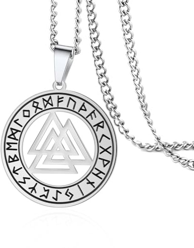 VASSAGO Collier avec pendentif viking nordique en acier inoxydable avec boussole creuse et nœud celtique, collier nœud celtique, rune nordique, trident, vegvisir, bijouterie païenne nordique, 59.9 cm