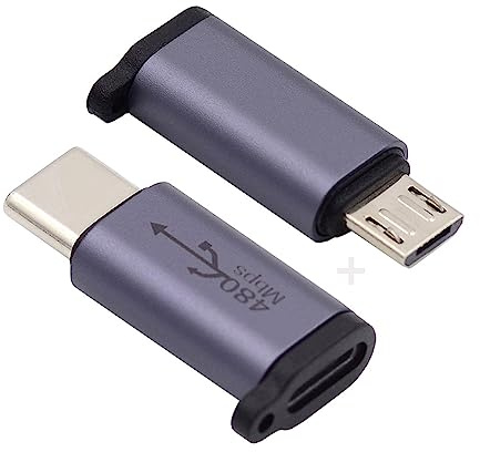 NFHK 2 st/parti USB2.0 8P hona till Micro USB Type-C USB-C hane strömadapter 480 Mbps data med kedjehål