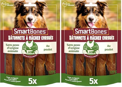 SmartBones Chicken Wrapped Sticks Medium - Hundesnack mit Huhn für mittelgroße Hunde, Kaustangen mit weicher Textur, ohne Rohhaut, 5 Stück (Packung mit 2)